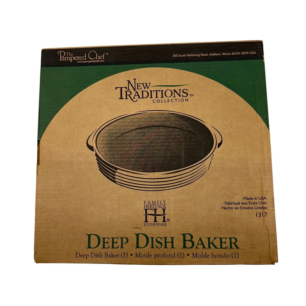 The Pampered Chef Deep Dish Baker Cream New Traditions Stoneware 1317 Grip Pad